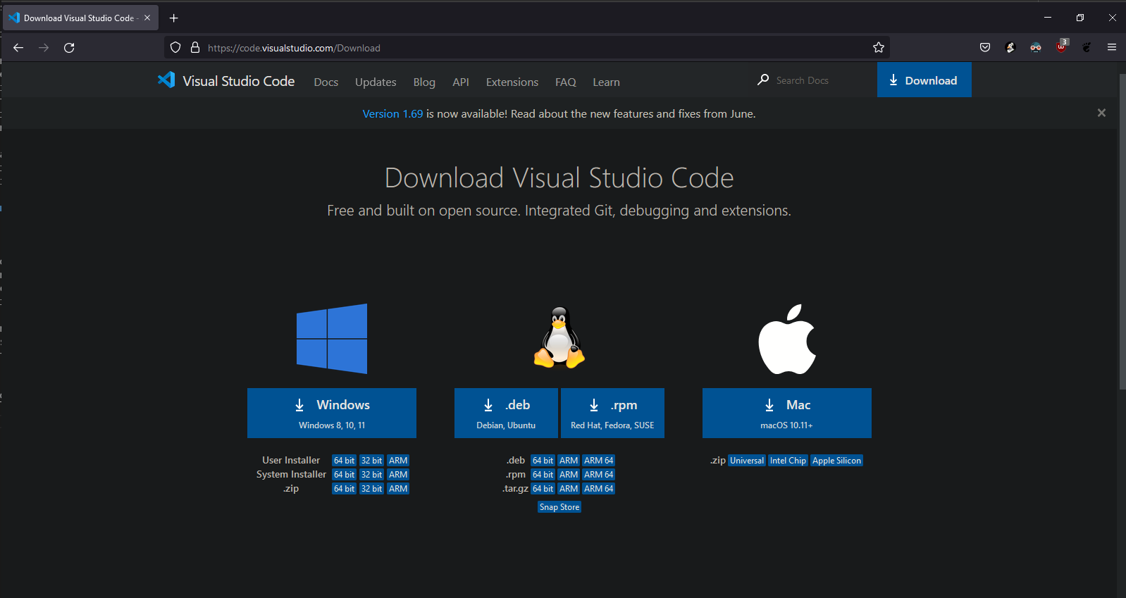 VSC download page.